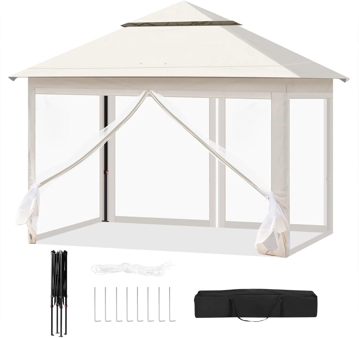 Klarven® Partytent 3x3m - Insectengaas aan alle zijden - UV-beschermd, waterdicht, verstelbare hoogte - Beige