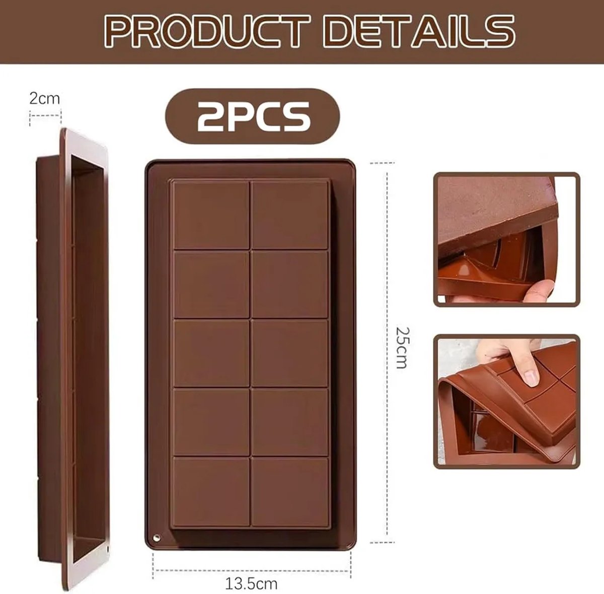 Chocoladevormen van siliconen Geschikt voor diepe groeven, set van 2, antiaanbaklaag, gemakkelijk te ontvormen, hittebestendige bakvormen.