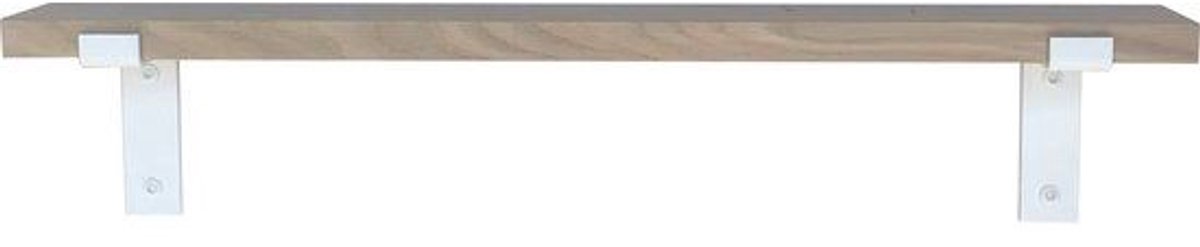 GoudmetHout Lichte Eiken Wandplank - 240x10 cm - Plankdragers L Mat Wit Licht eiken