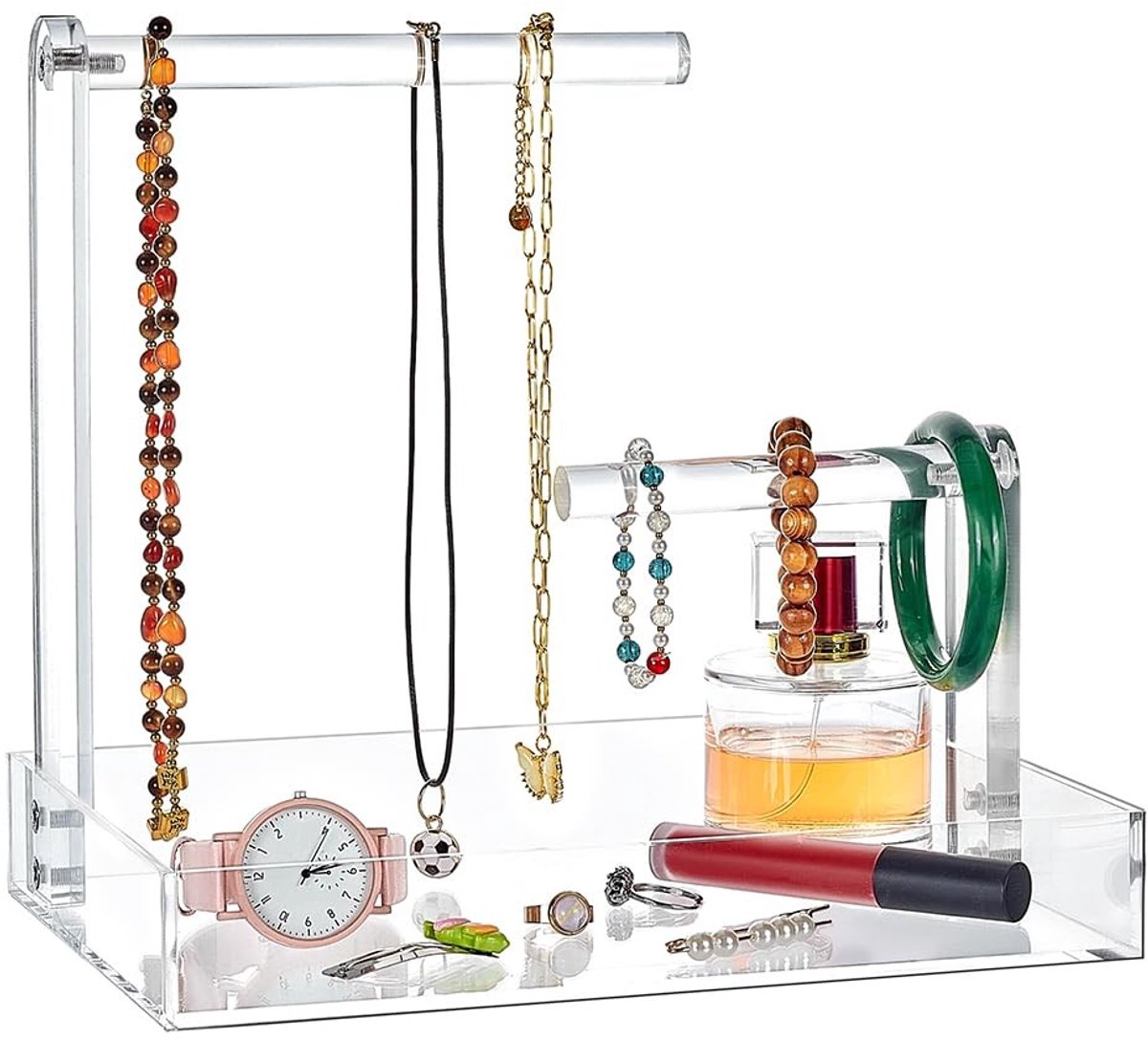 Elzusha - Sieradenstandaard van acryl - Organizer voor armbanden en halskettingen - Met rechthoekige dienbladen