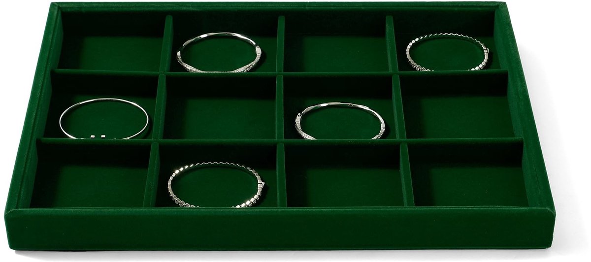 Elzusha - Vintage Groene Velvet Juwelendoos met 12 Compartimenten