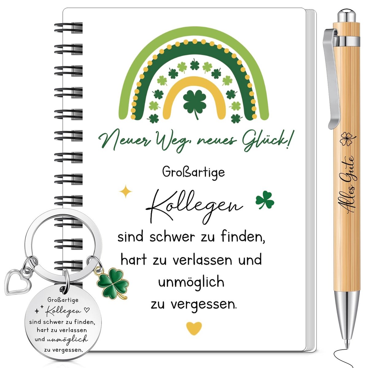 Elzusha - Mini Notitieboekje - Spiralen met Houten Pen en Sleutelhanger - Kleurrijk