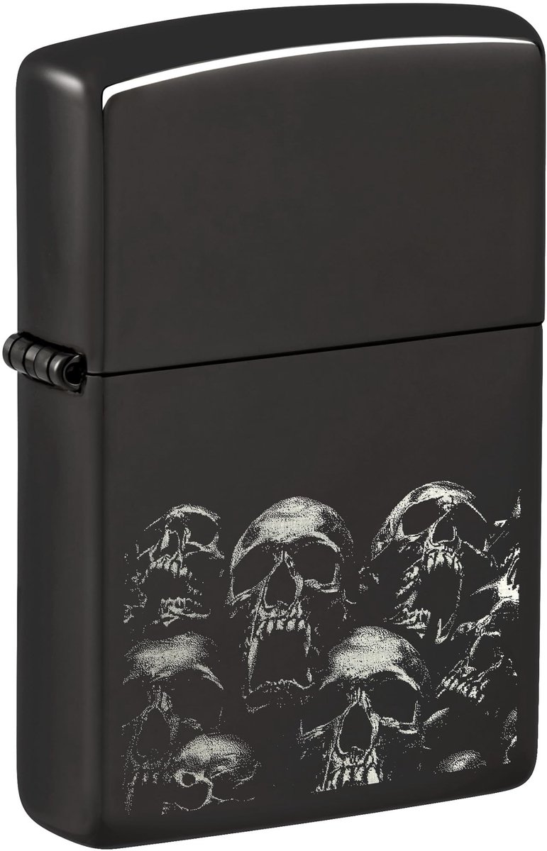 Elzusha - Sturmfeuerzeug met skulls design - Hoogglans zwart - Windvast en navulbaar