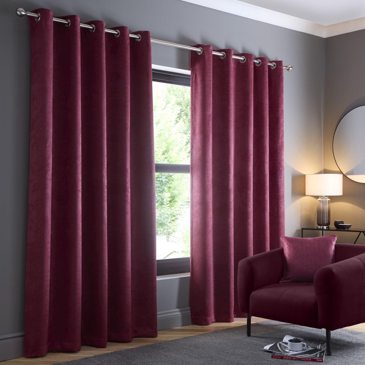 Elzusha - Wijnrode Gordijnen 117 x 137 cm met Oogjes voor Woonkamer en Slaapkamer