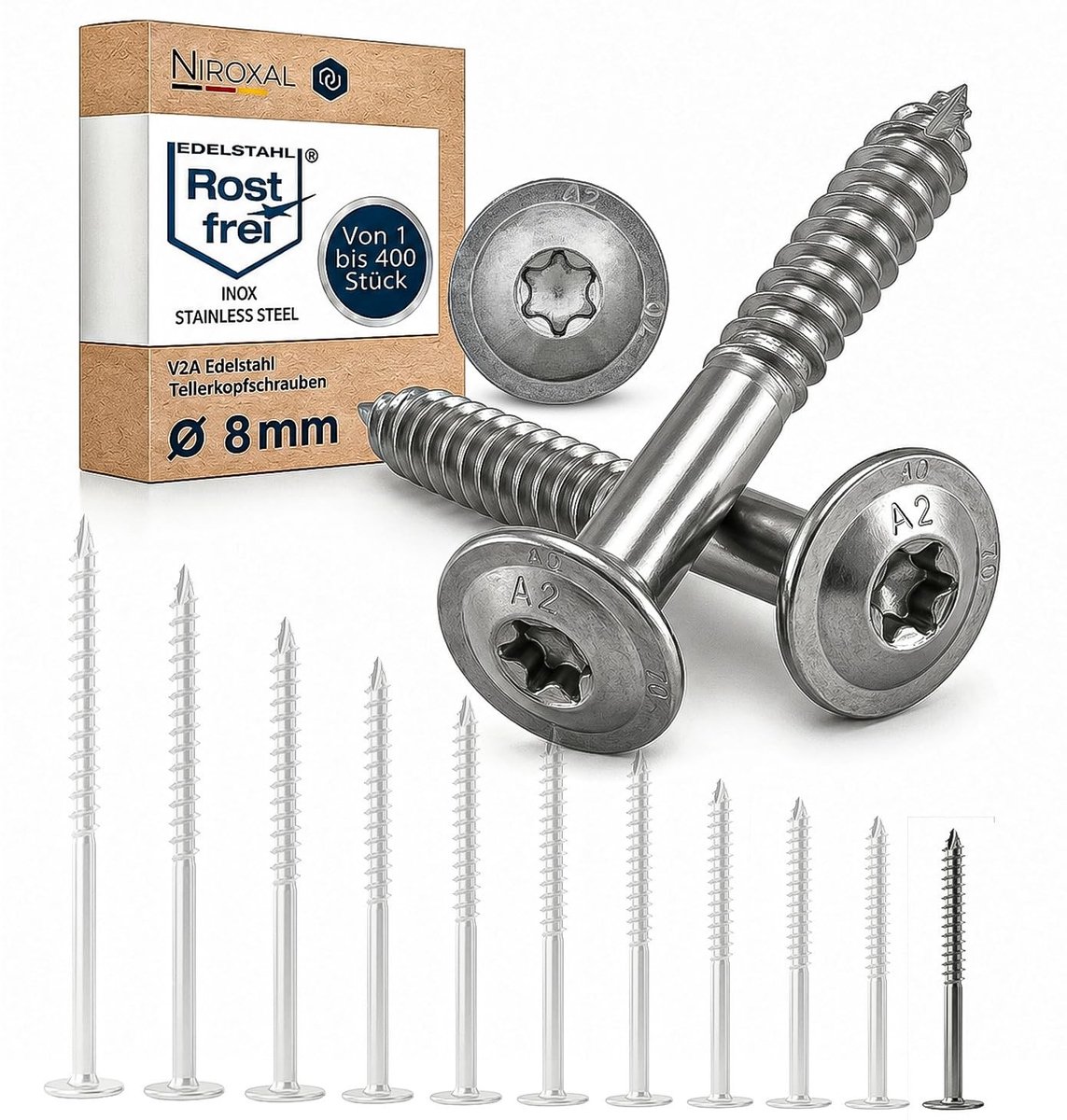 Elzusha - RVS Houtschroeven A2 ETA 8x60mm 200 Stuks