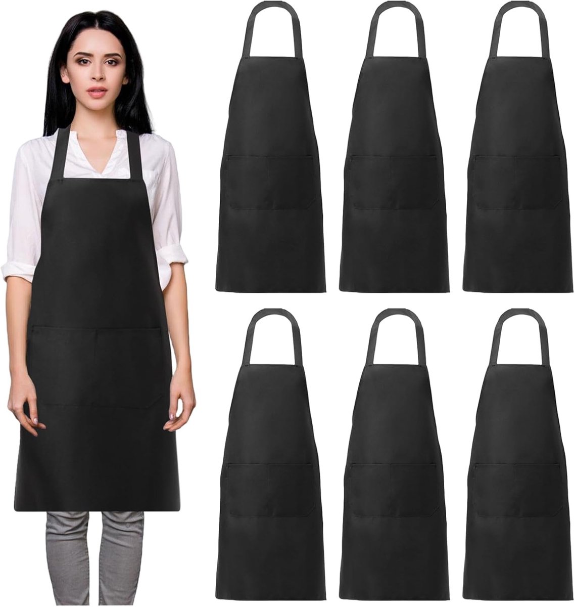 Unisex keukenschort zwart 6-delig verstelbaar chef-kok bakkerij serveerster serveerster - ShopVlot