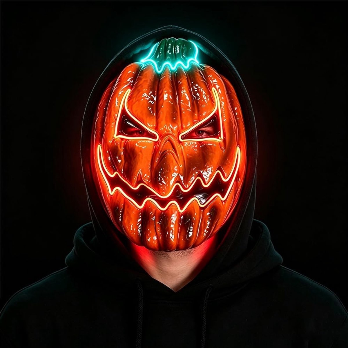 Griezelig oplichtend Halloween pompoenmasker met LED-verlichting en 3 verschillende modi voor een spookachtige sfeer