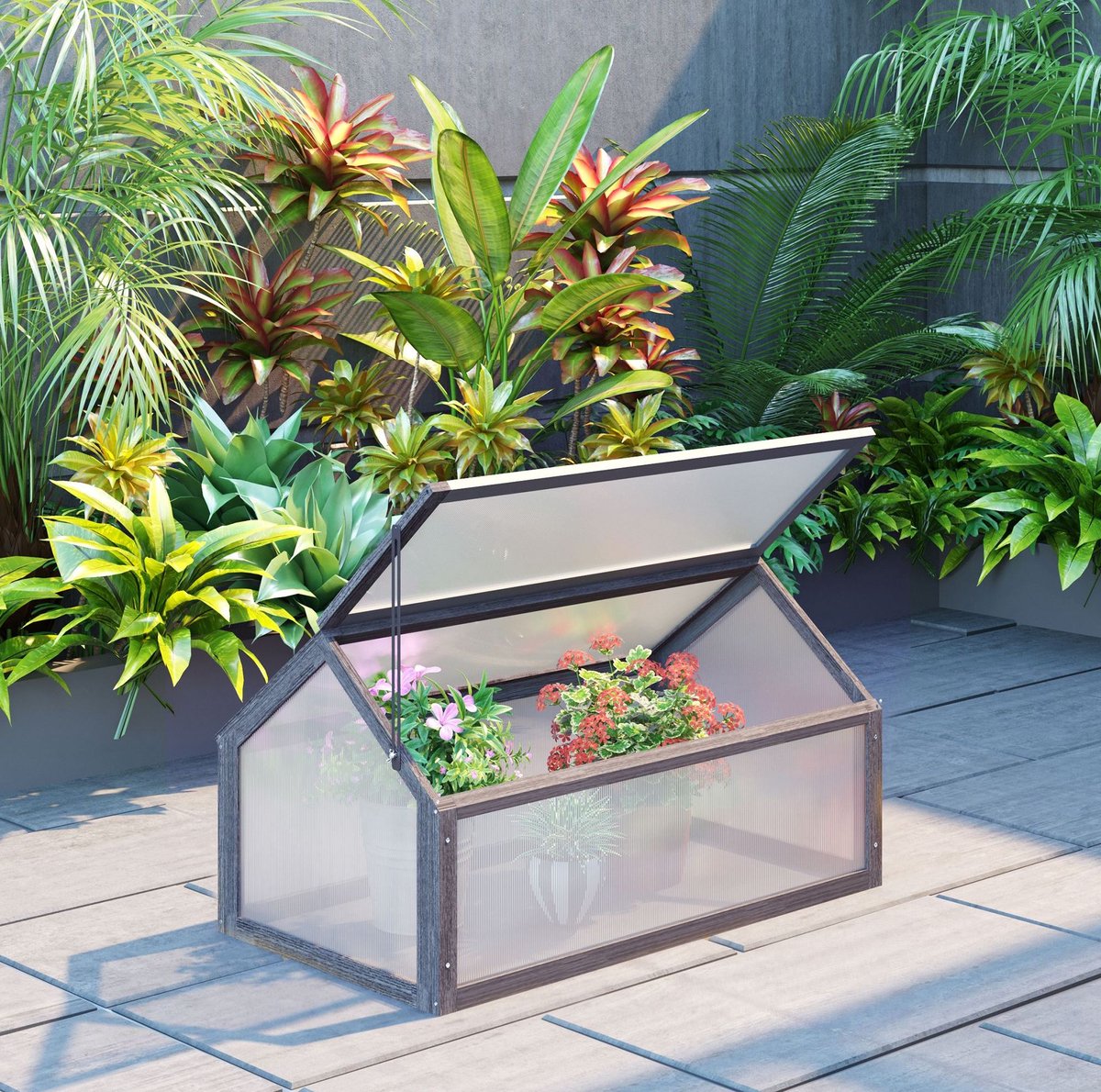 MODFU - Kweekkas Met Verstelbare Afdekking - Hout - Grijs - 90 X 52 X 49,5 Cm
