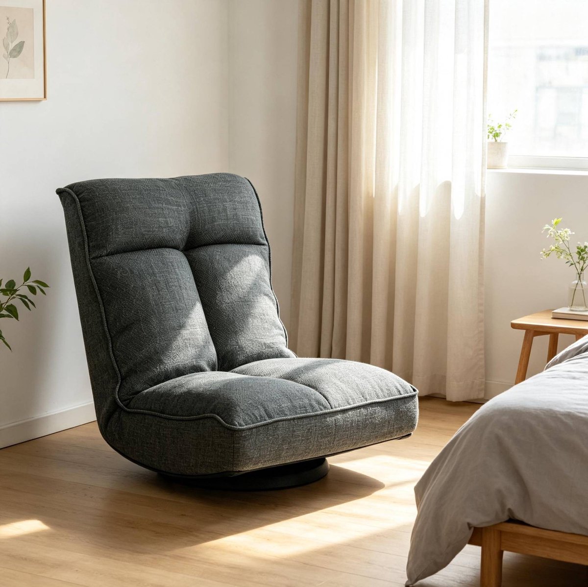 REDOM - Relaxfauteuil - Handmatig verstelbare rugleuning met 5 standen - 360 graden draaibaar - Opvouwbaar - Stoffen bekleding - Metalen frame - Grijs - 58 x 107 x 79 cm