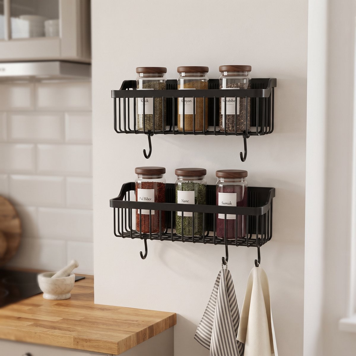 INDECOR 2-delige Keuken Organizer – Zelfklevend Wandrek Zonder Boren – Kruidenrek – Gootsteen Organizer – Afwasmiddel & Spons – Met 4 Haken – Zwart