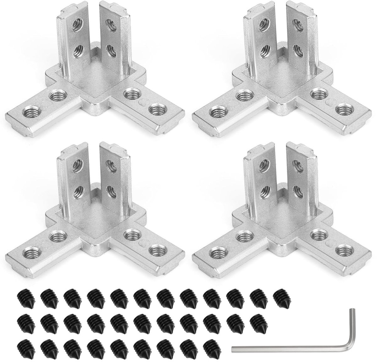 Hoekverbinder voor Aluminium Profielen, 3-Weg Hoekverbinder, 4 Stuks, Geschikt voor 6/8 mm T-Groef Extrusie, Ideaal voor Bouwprojecten en Meubelconstructie