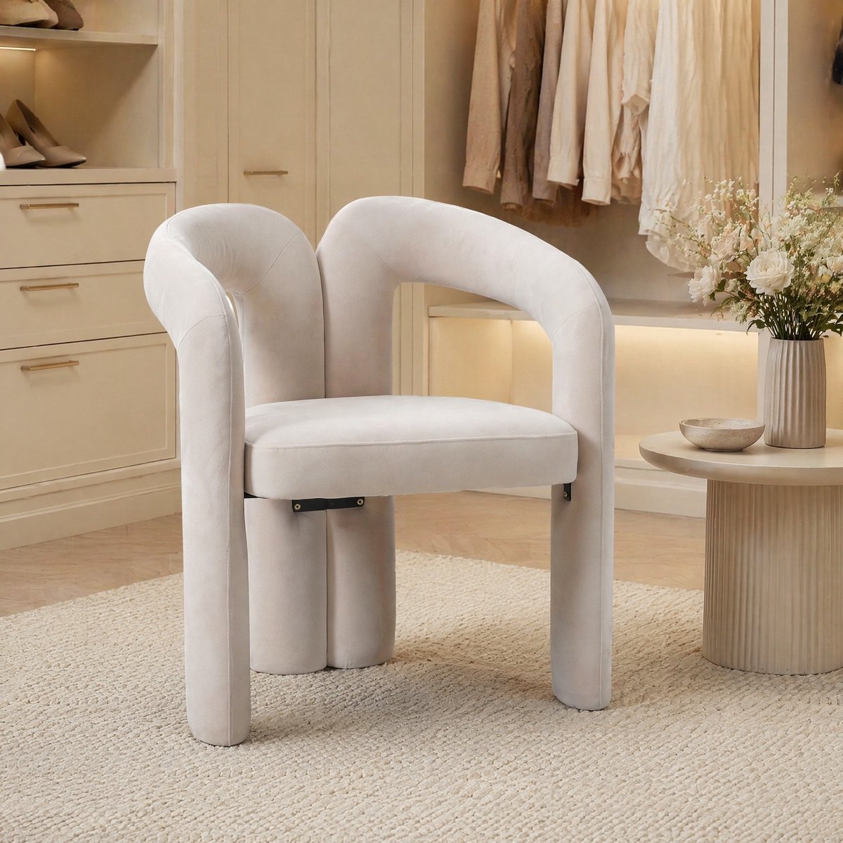 MODFU Kuipstoel - Gepolsterde Zitting Met Armleuning - Modern - Velvet - Beige - Set Van 2