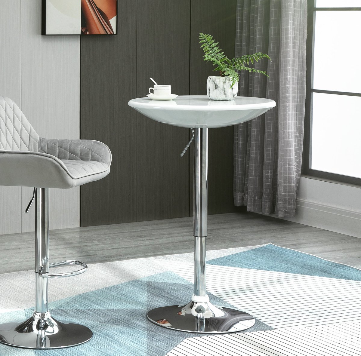 MIVRAY Bartafel - Moderne Draaibare En Hoogteverstelbare Tafel Voor Keuken En Woonkamer - Metaal Met Wit ABS - 61 Cm Rond En 76 Tot 97 Cm Hoog
