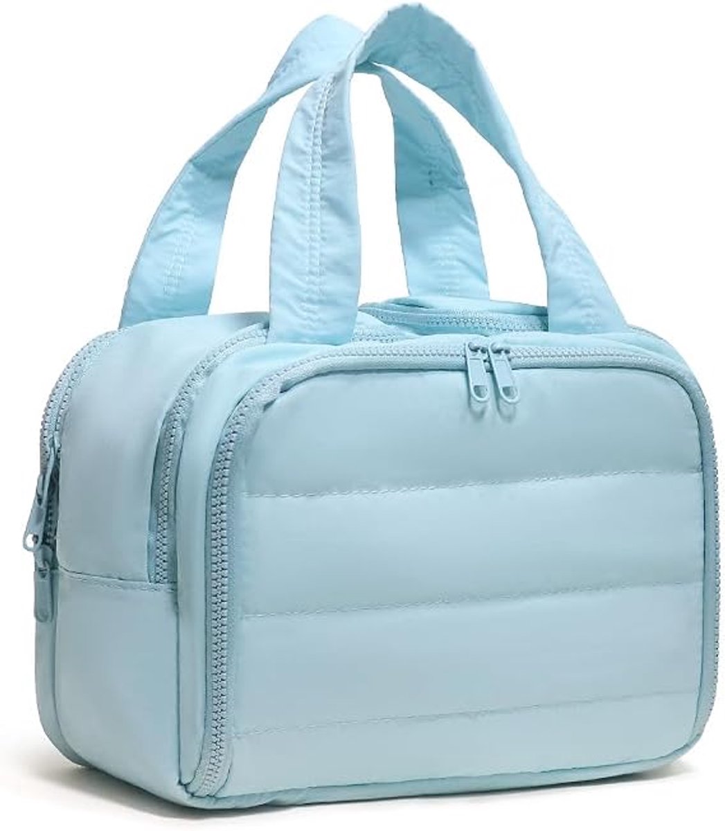 Reistoilettas – een grote make-up organizer van 30 cm met 4 vakken, waterdichte scheiding voor natte en droge spullen, en ultralichte stof – perfect voor zakenreizen, sportschoolbezoeken, familievakanties en kamperen.
