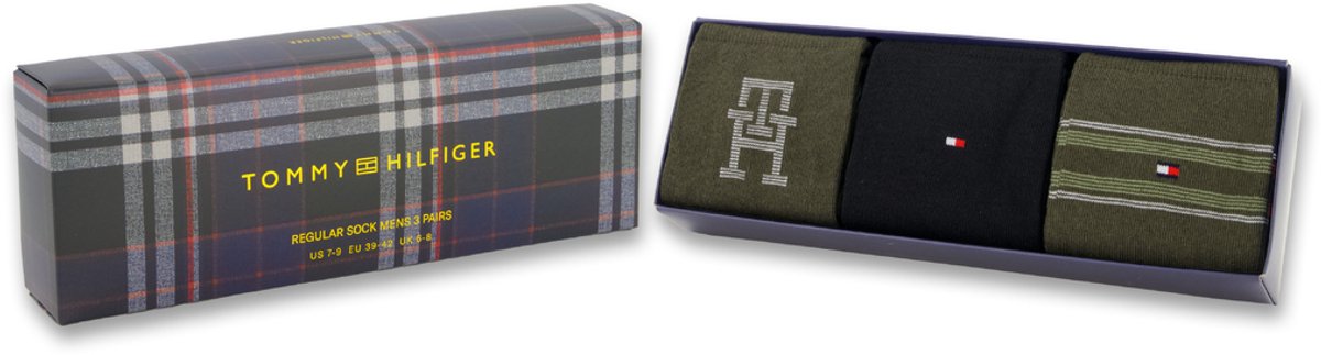 Tommy Hilfiger Herensokken Giftbox 3-Pack Olive