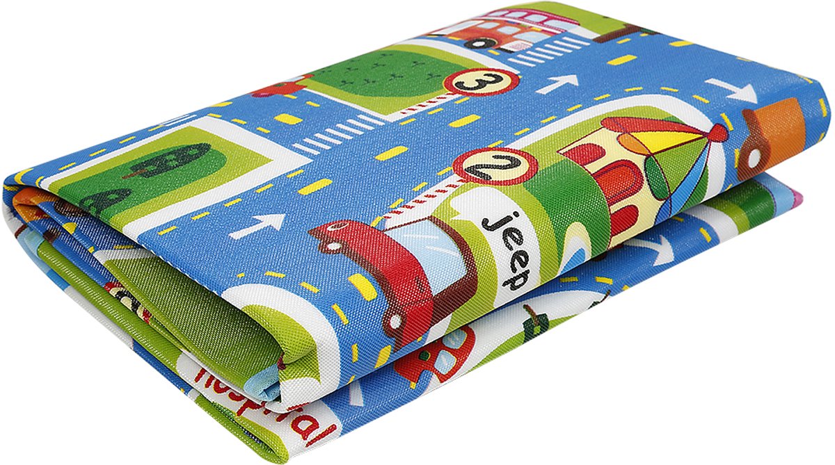PIPIPOXER Speelmat - Babygym - Speelkleed Baby - Inclusief Speelmat & Zachte Kruipmat met Levendige Auto & Stad Print - Baby - Opvouwbaar - Babyshower -Groen thumbnail 4