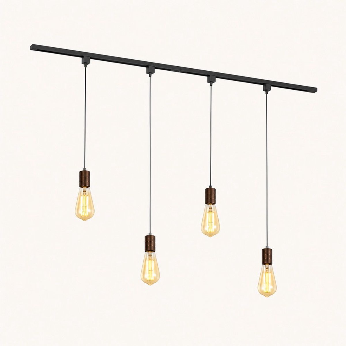LUSENZ Railverlichting Pakket - Recht - 2x 1 m rail - 4 hanglampen - Incl. 2700K  E27 - Warm wit - IP20 - Modulair - 230V - Avaro brons