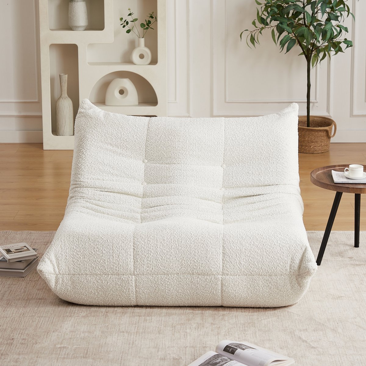 Ropilly Lounge Stoel - Vloer Fauteuil - Ergonomisch Design - Chenille - Woonkamer & Slaapkamer - Beige