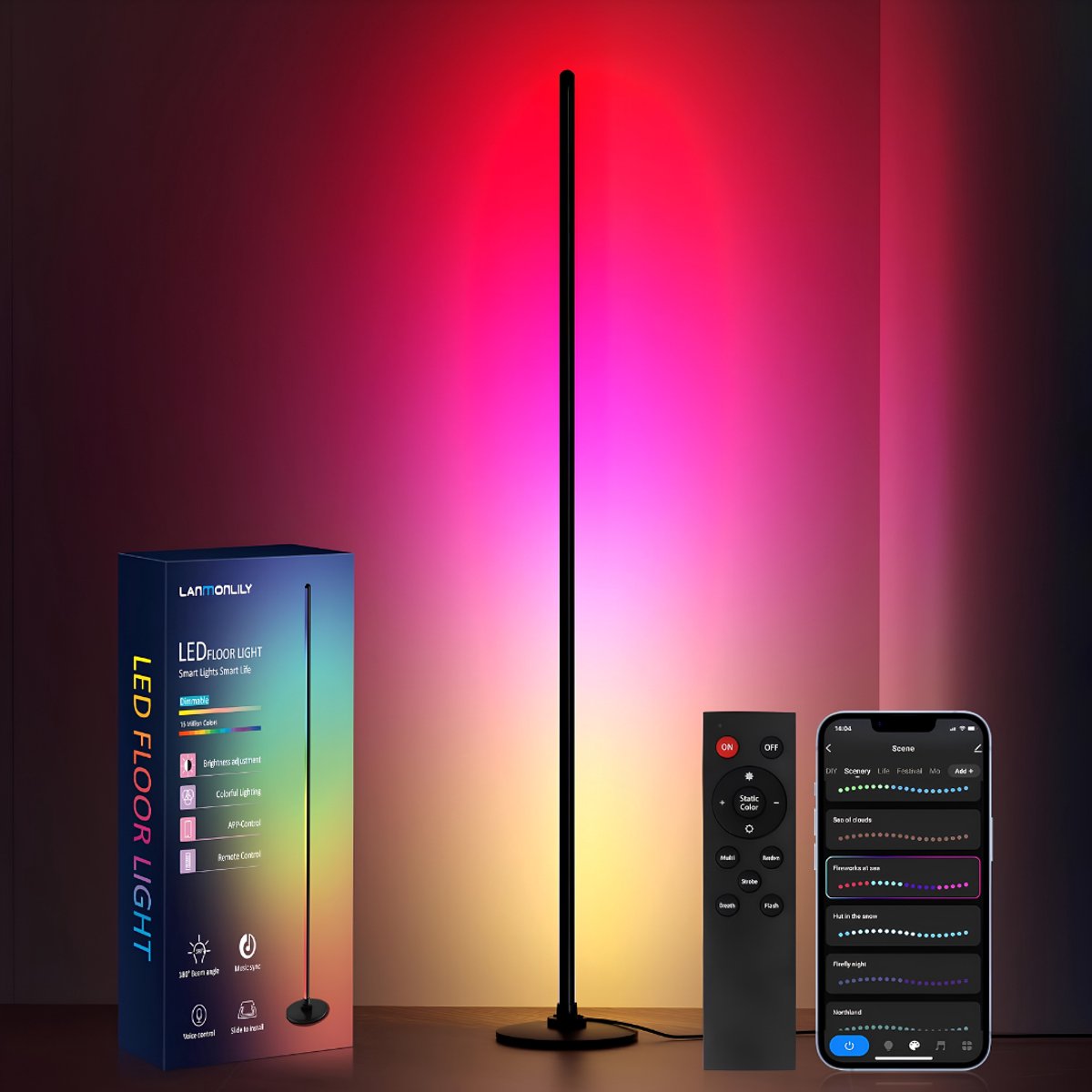 Vloerlamp - Vloerlampen Woonkamer - Vloerlamp Dimbaar - Zwart - 130cm x 20cm x 3cm