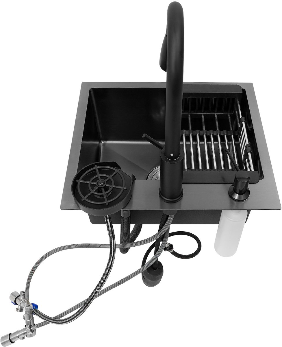 Keukenkraan Multifunctioneel - Zwart - 201 RVS - Uittrekbare Kraan - Bekerspoeler - Zeepdispenser