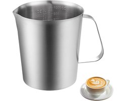 RVS Maatbeker van 1000 ml voor Melk, Perfect voor Cappuccino, Latte en Espresso met Meetmarkeringen