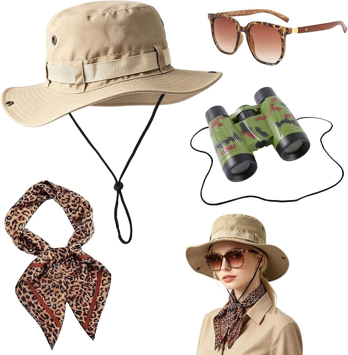 Safari Kostuum voor Vrouwen - 4-delige Set met Dierenprint, Feestkleding en Verkleding