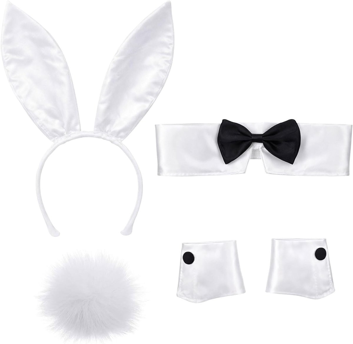 Vrouwelijk Konijn Kostuum met Oren, Hoofdband, Kraag, Strik, Manchet en Staart voor Feestjes en Cosplay, Perfect voor Pasen en Themapartijen