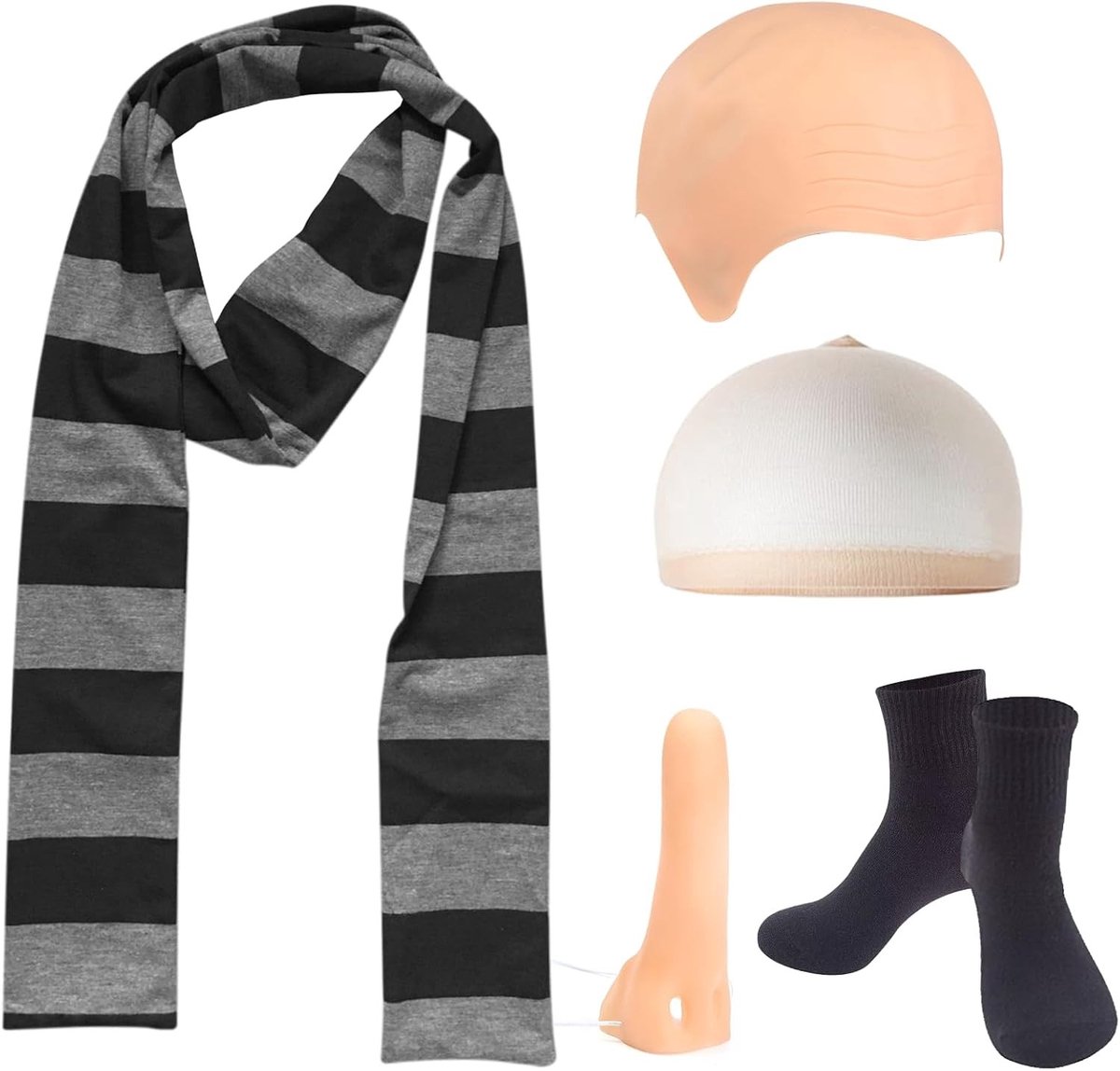 Gru Kostuum voor Mannen - Carnaval Outfit met Gele Kleur, Bald Cap, Neus en Gestreepte Sjaal voor Feestelijke Thema Party