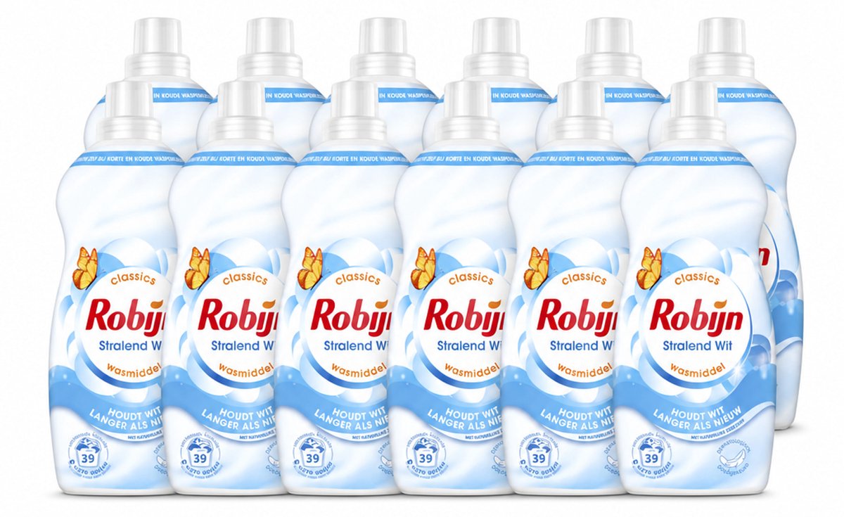 12 x Robijn – Vloeibaar Wasmiddel – Klein & Krachtig Stralend Wit – 1,19 L - Voordeelverpakking - 12 stuks