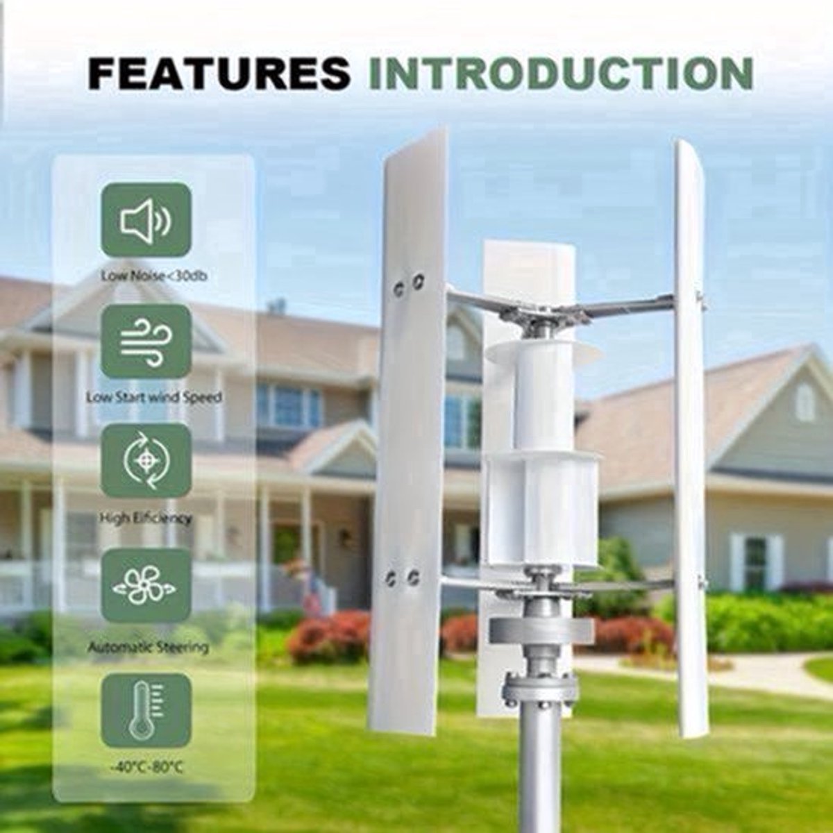 Windturbine – Mini Windgenerator – Duurzame Energie Generator – Windmolen – Off-Grid Energie – Dubbele Luchtkamers – Fluisterstil & Werkt Bij Weinig Wind