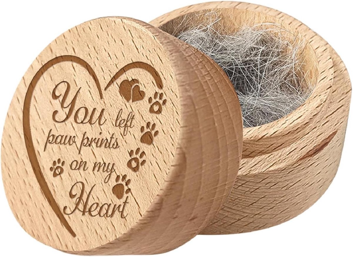 Houten Herinneringsdoos in Hartvorm voor Dierlijke Haar, As en Tanden van Honden en Katten, 5 x 4 cm