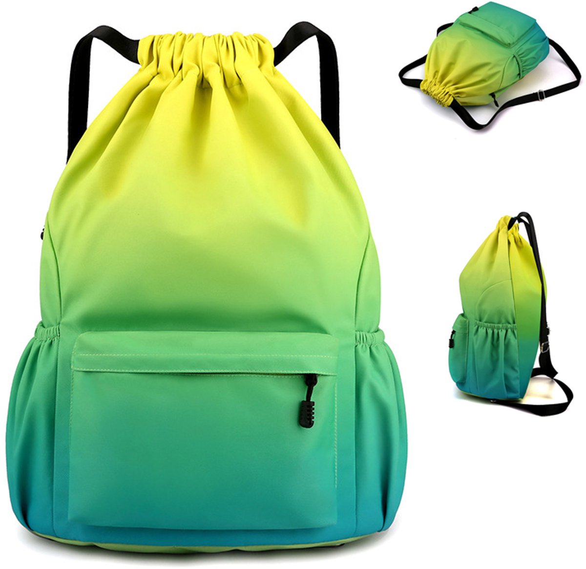 Waterdichte rugzak met trekkoord van Oxford-stof - Rugzak met trekkoord - Waterdichte sporttas - Schoudertas met trekkoord - Opbergtas - Rugzak - 48*34*15 cm - Geschikt voor sport, werk, uitstapjes, enz. - Geel, groen