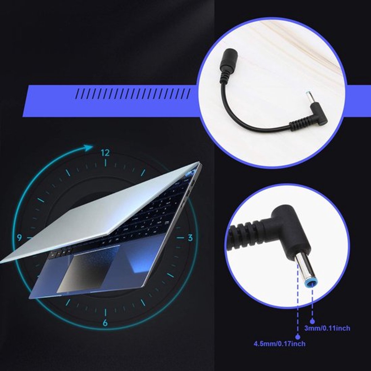 Dailygoody - DC Converter Kabel - 7.4x5mm naar 4.5x3mm - Compatibel met HP - 16cm