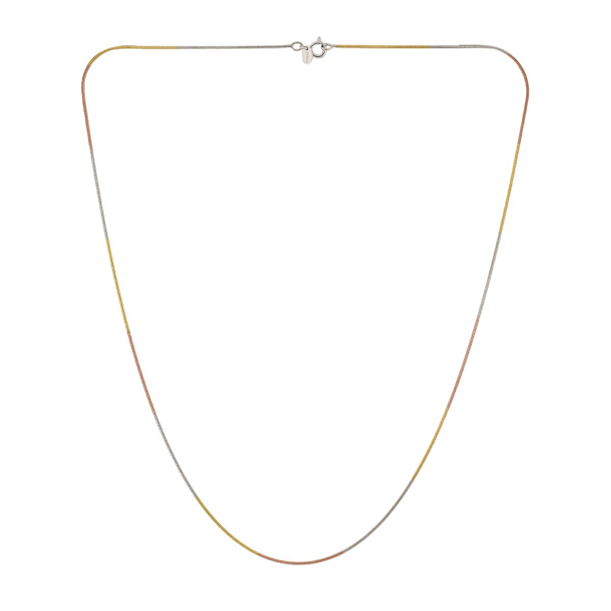 Cavill - Elegante meerkleurige zilveren halsketting - 925 Sterling Zilver met Rhodiumlaag - 50 cm - Karabijnsluiting - Zilver, Goud & Roségoud