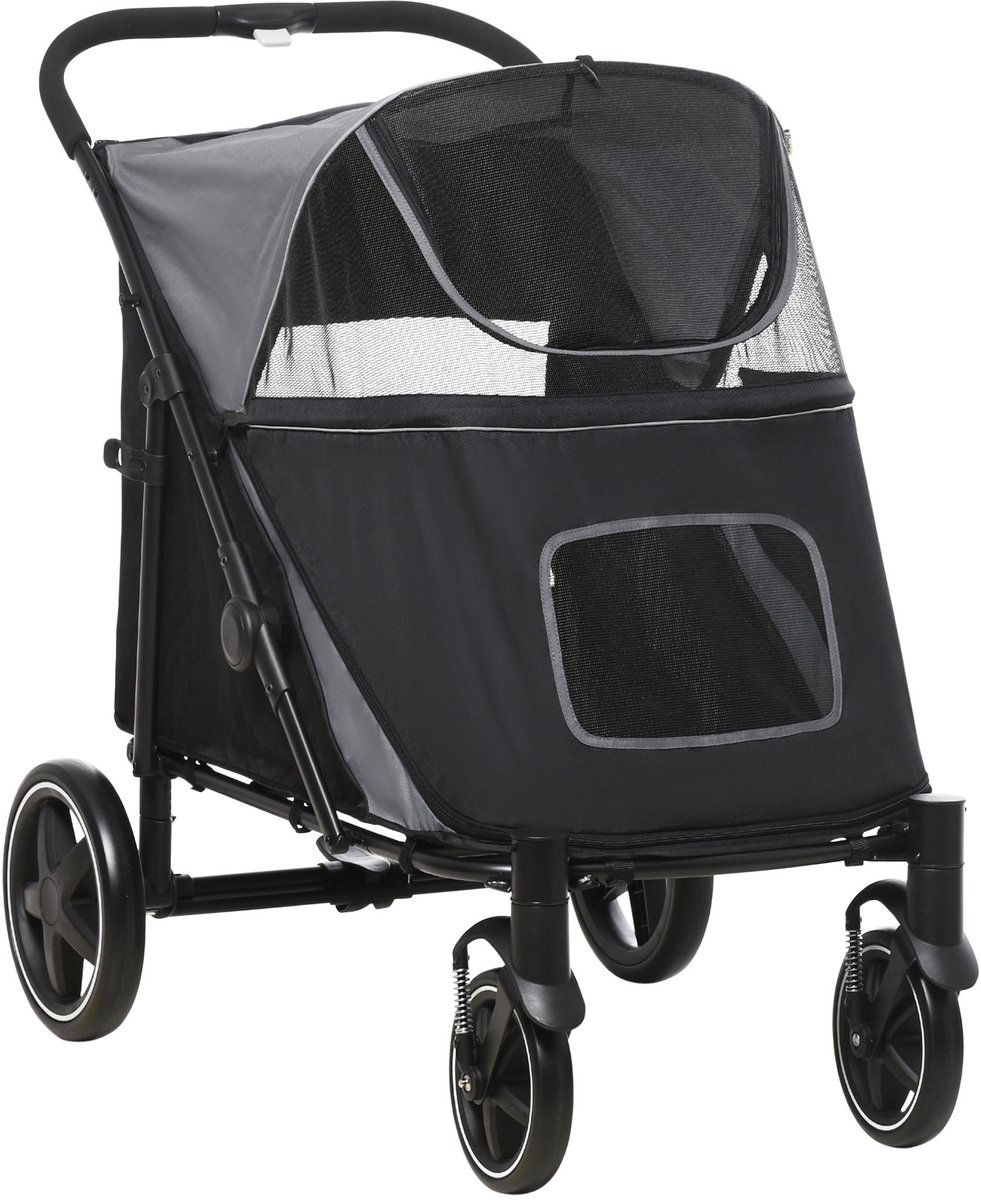 MODFU-Hondenbuggy-Opvouwbaar-Netvensters-Kussen-Grijs