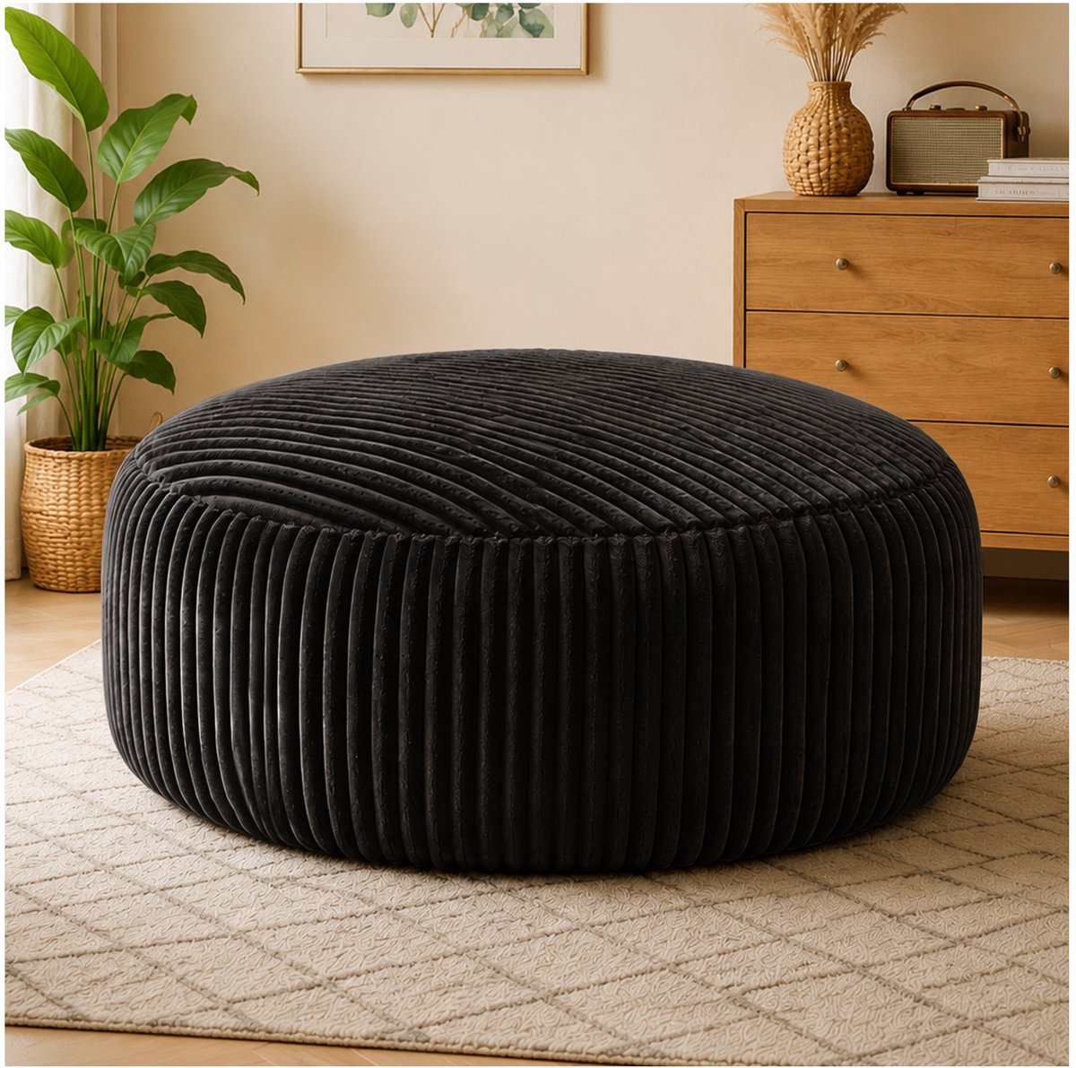 REDOM - Zitzak - Met traagschuimvulling - Zonder rugleuning - Ribstof - Binnen - Woonkamer - 143 x 143 x 55 cm