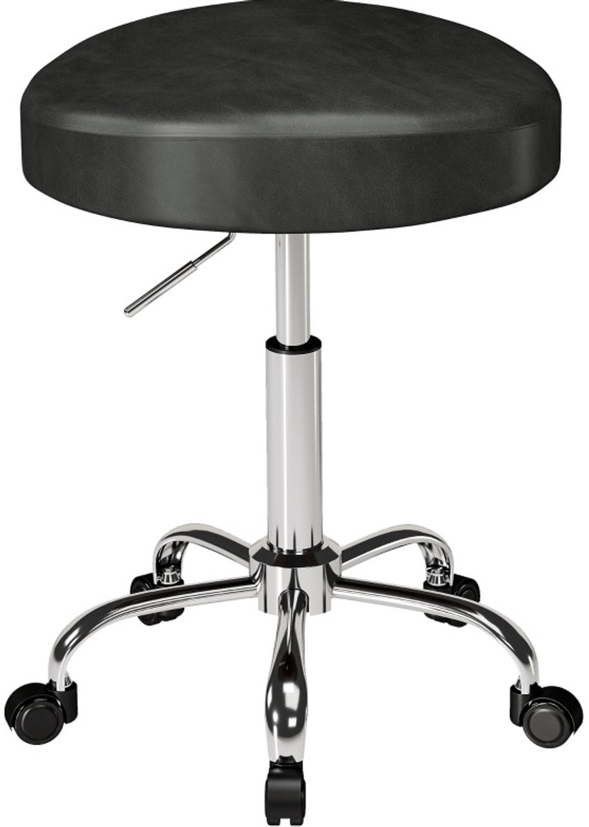 REDOM - Rollhocker - PU-leer - 360° draaibare zitting - Hoogteverstelbaar - Salon en beauty - Metaal - Zwart - 39 x 34,5 x 67,5 cm