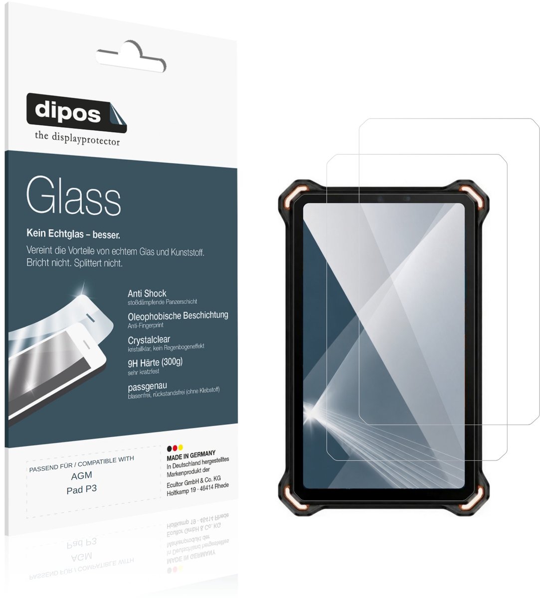 dipos – 2x Pantserfolie geschikt voor AGM Pad P3 | 9H Screenprotector