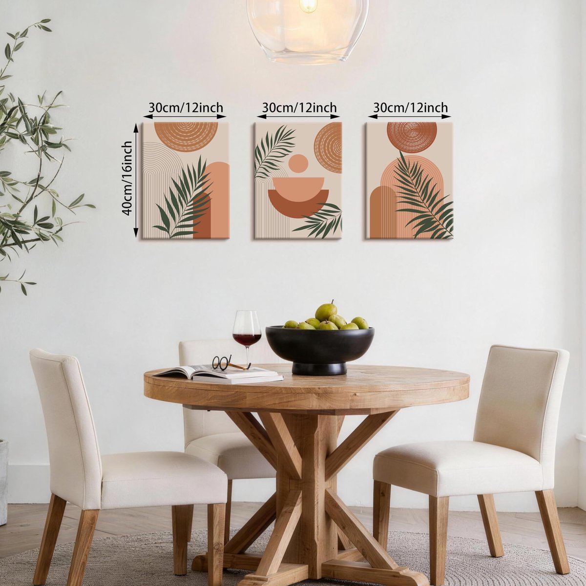 3 stuks boho geometrische lijnen moderne foto's decoratie met frame terracotta esthetische planten bladeren foto en - ShopVlot