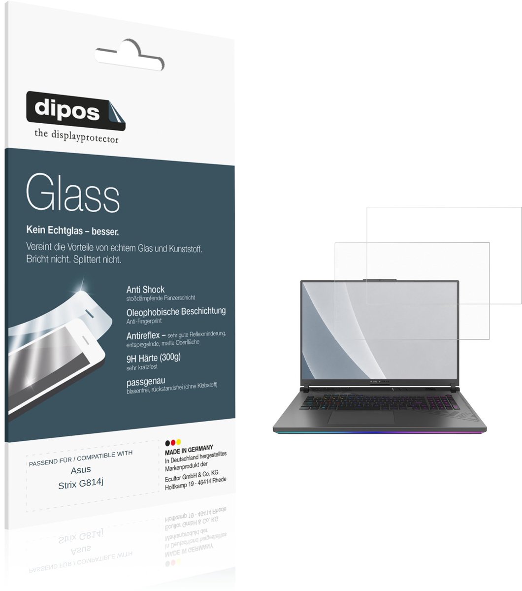 dipos – 2x Matte Pantserfolie geschikt voor Asus Strix G814j | 9H Screenprotector