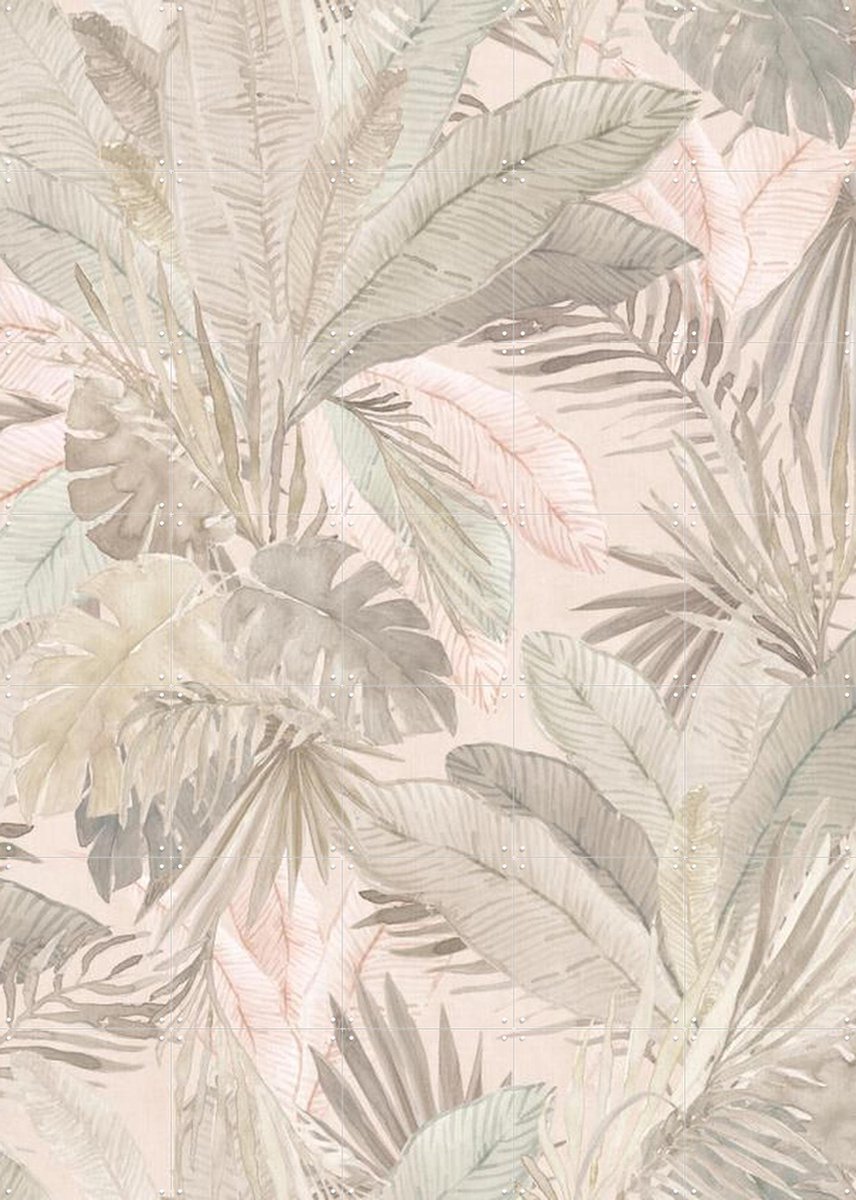 IXXI Tropical watercolour Palms leaves foliage - ivory beige, Bloomery Decor - 100 x 140 cm - Gratis ophangtool - Grote wanddecoratie en posters