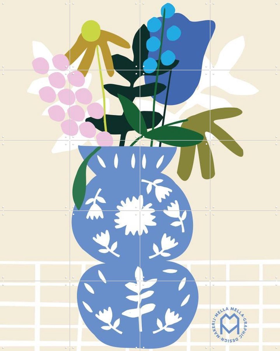 IXXI Wallflower, Mella Mella - 80 x 100 cm - Gratis ophangtool - Grote wanddecoratie en posters - Grafisch Ontwerp, Illustraties, Speels, Woonkamer