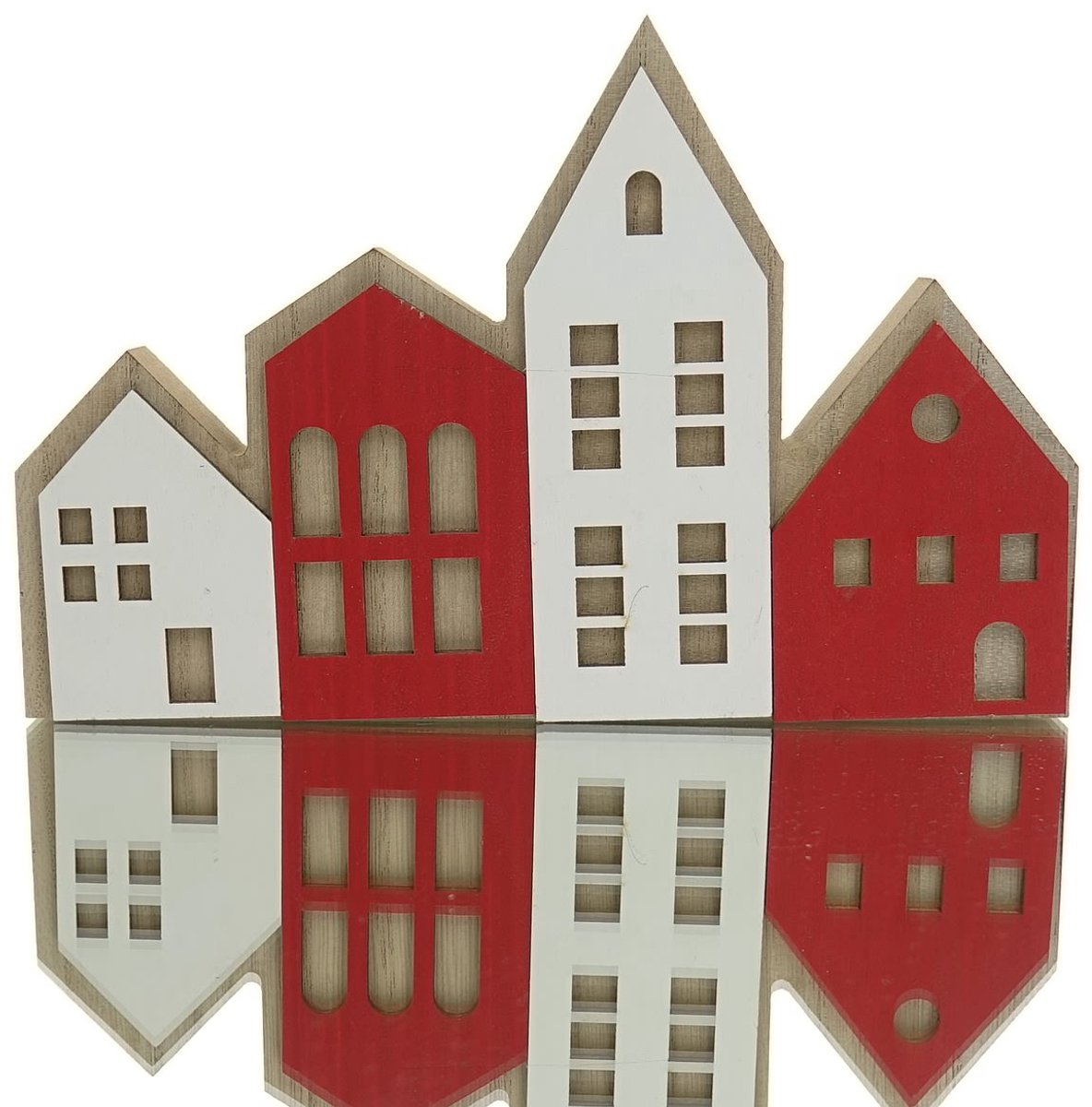 Posiwio Kerstdecoratie Rij Huisjes Rood en Wit 20 x 13 cm - MDF