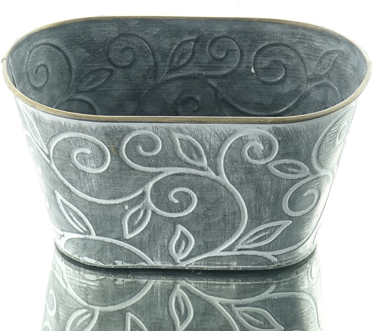 Scheulen zinken jardiniere grijs rankmotief goudrand 22 cm