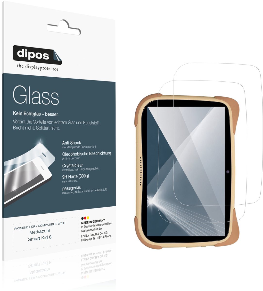 dipos – 2x Pantserfolie geschikt voor Mediacom Smart Kid 8 | 9H Screenprotector