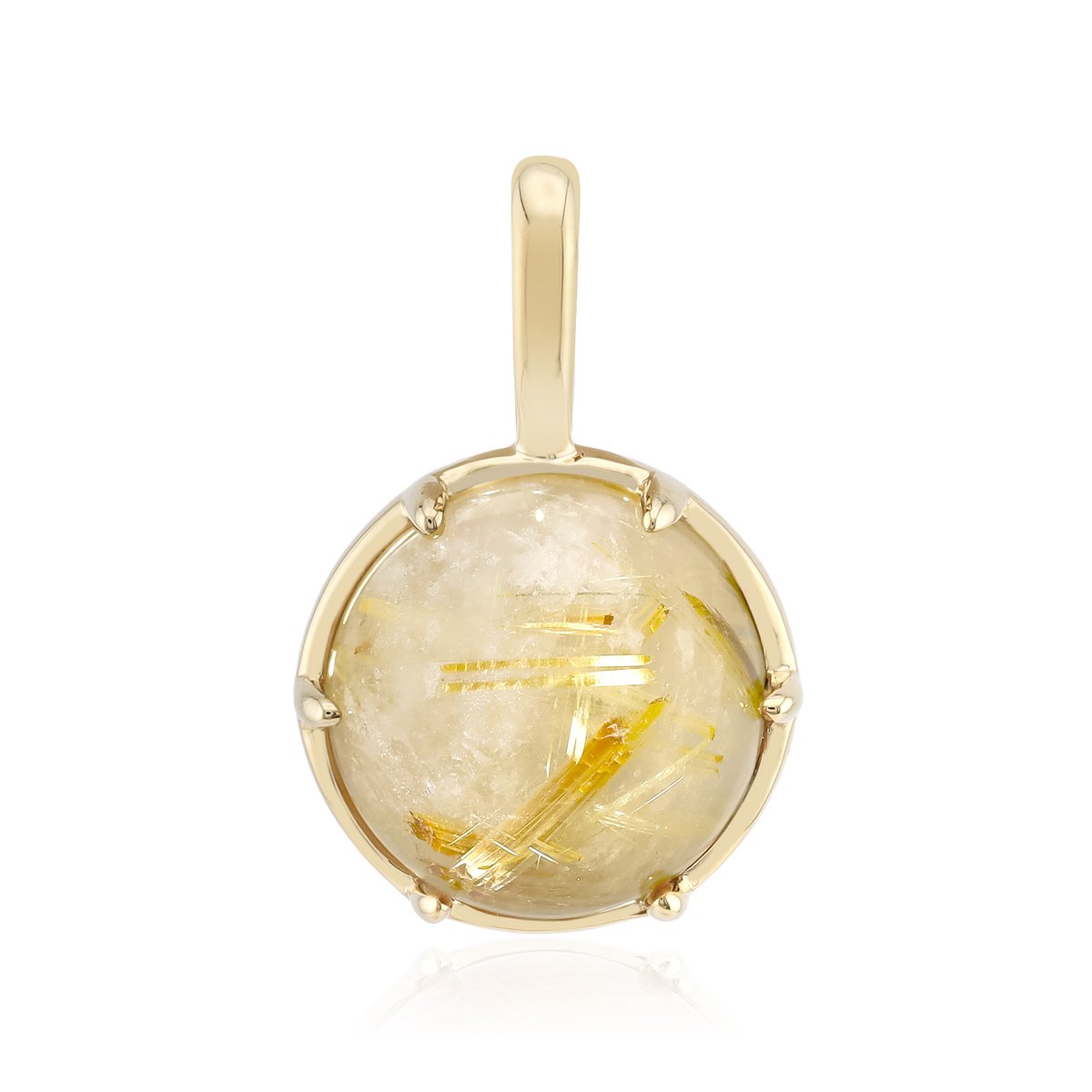 Cavill - Rutielkwarts Hanger 4,06 ct - 925 Zilver Verguld - Ronde Cabochon Braziliaanse Gouden Rutielnaalden - Elegante Prong-zetting