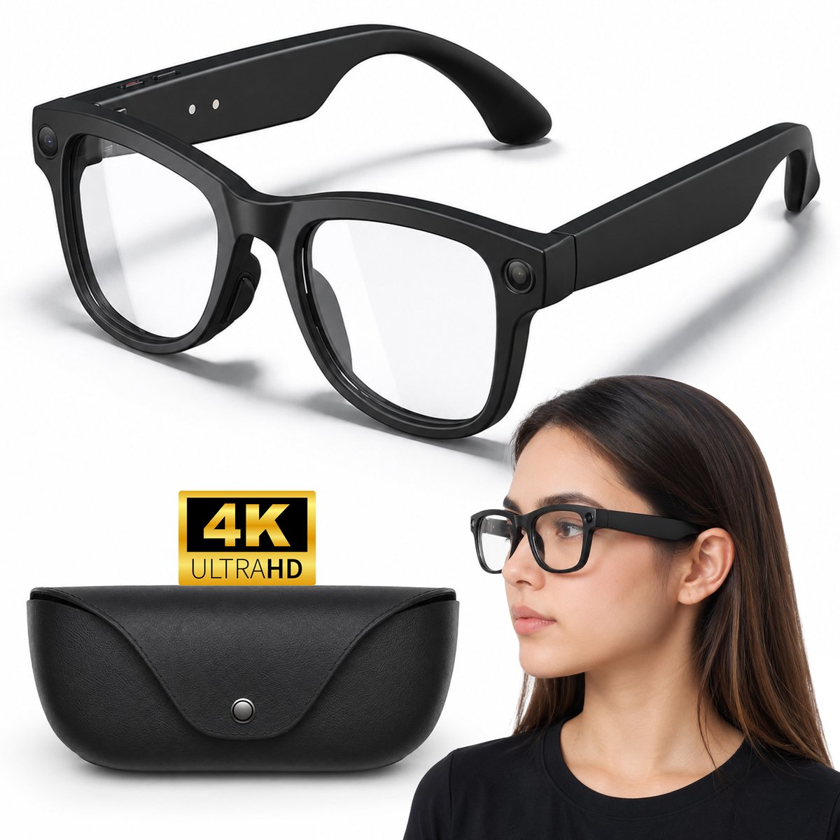 Asawa Smart Bril met Camera Premium - AI Smart Glasses - Slimme Bril met 13MP Camera - Ai bril - 3 Sets glazen - Inc. luxe Oplaadhoes - Spycam - Spy Camera WiFi met NL App