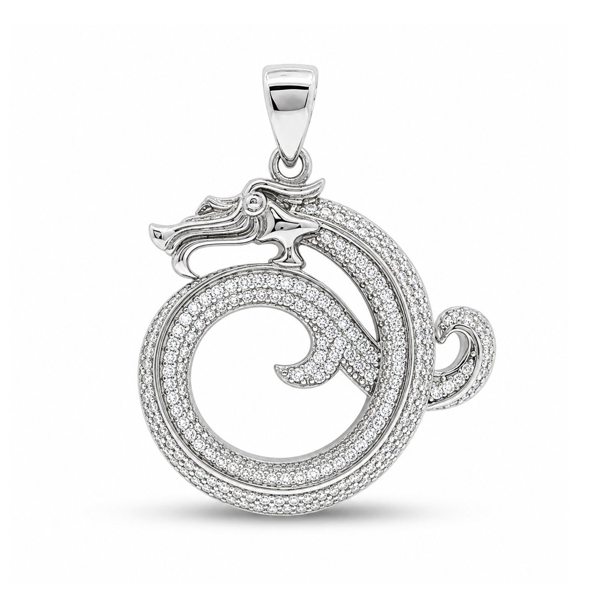 Juwelier Zwartevalk - Zilveren (gerhodineerd) draak hanger met zirkonia - 24.284