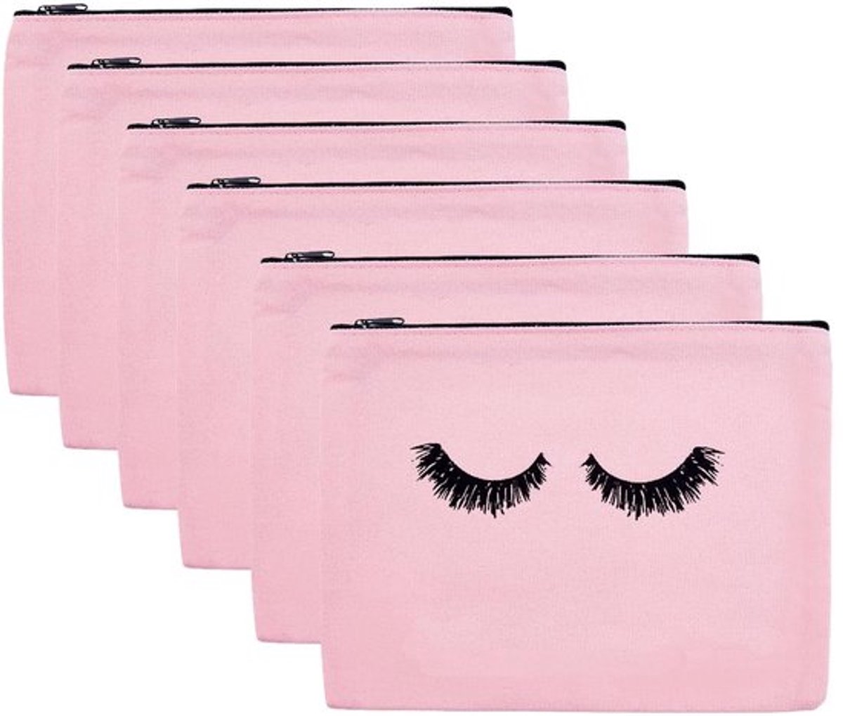 Zeynomax- Make-uptas 6 stuks - Roze - Linnen - Toilettas met ritsvak - Draagbaar