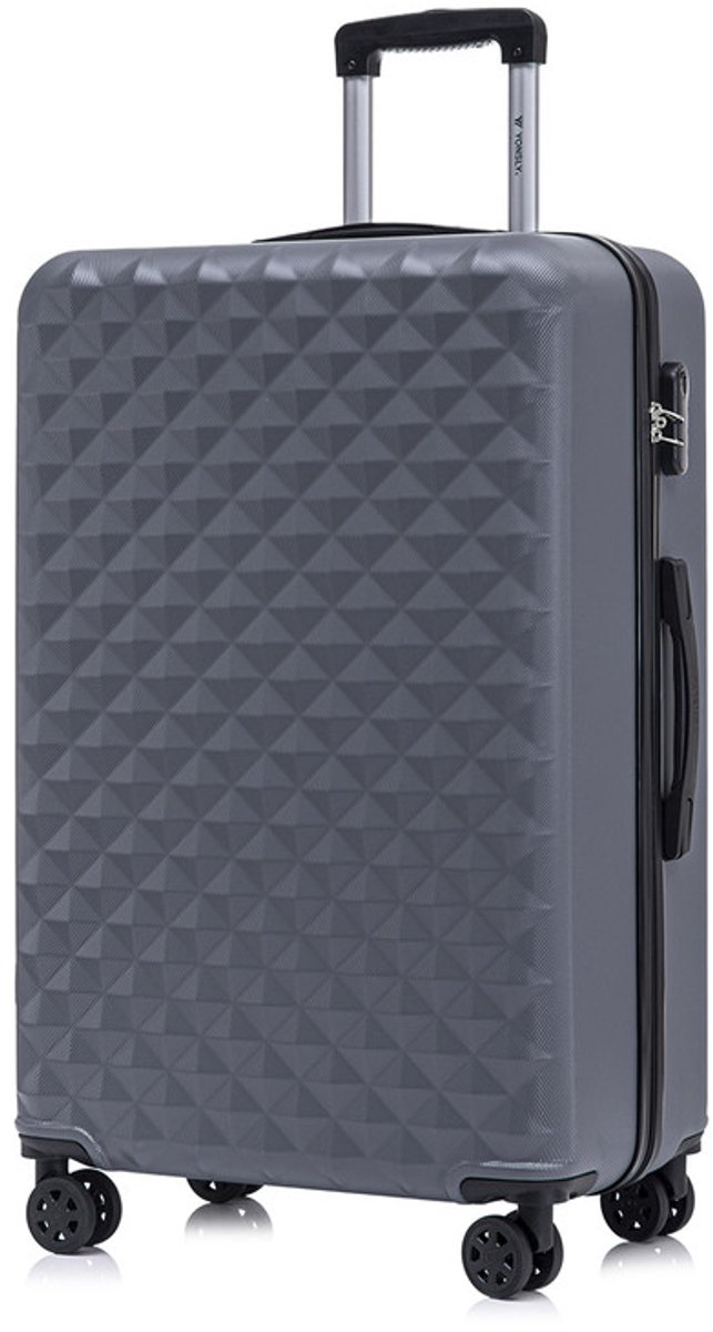 YONSLY Handbagage Koffer - 76 x 49 x 29 cm - 98 L - Cijferslot - 360° Draaibare Wielen - Grote Trolley - Grijs